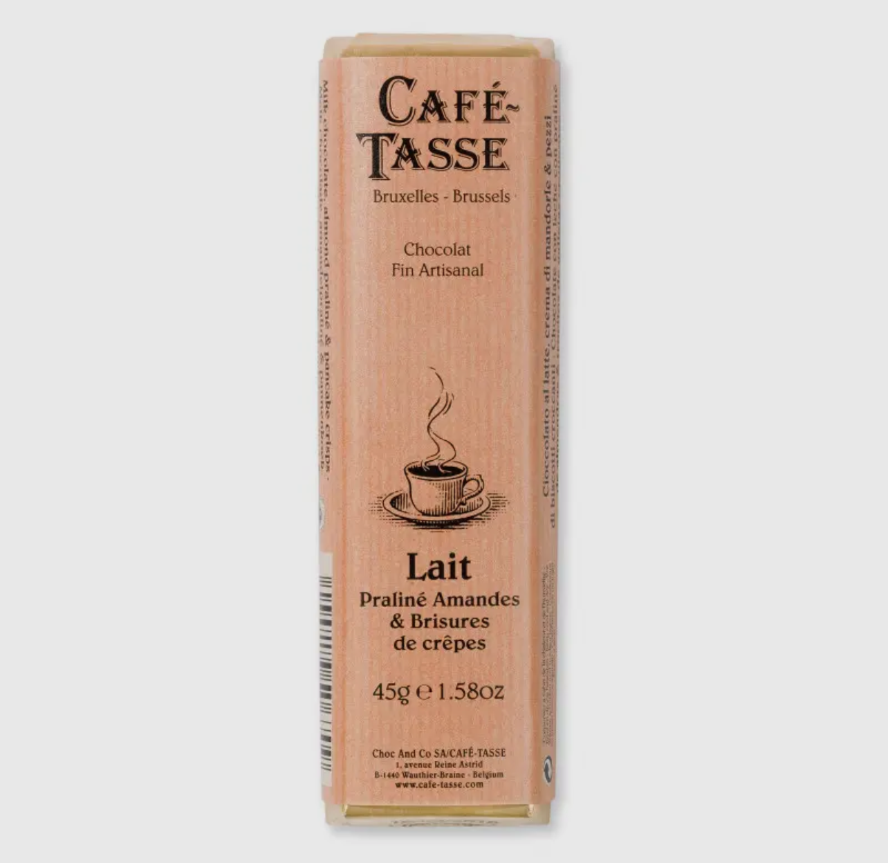Melkchocolade reep met amandelpraliné en pannenkoekkrokantjes – 45 gram