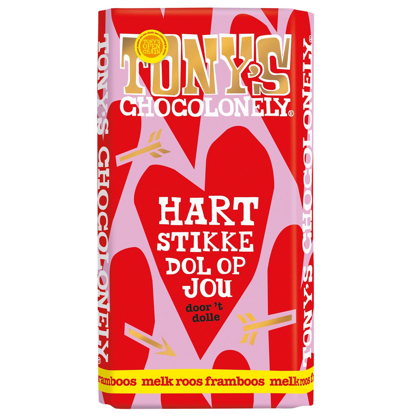 Tony’s Chocolonely chocoladereep Hartstikke Dol op Jou in rode liefdesverpakking