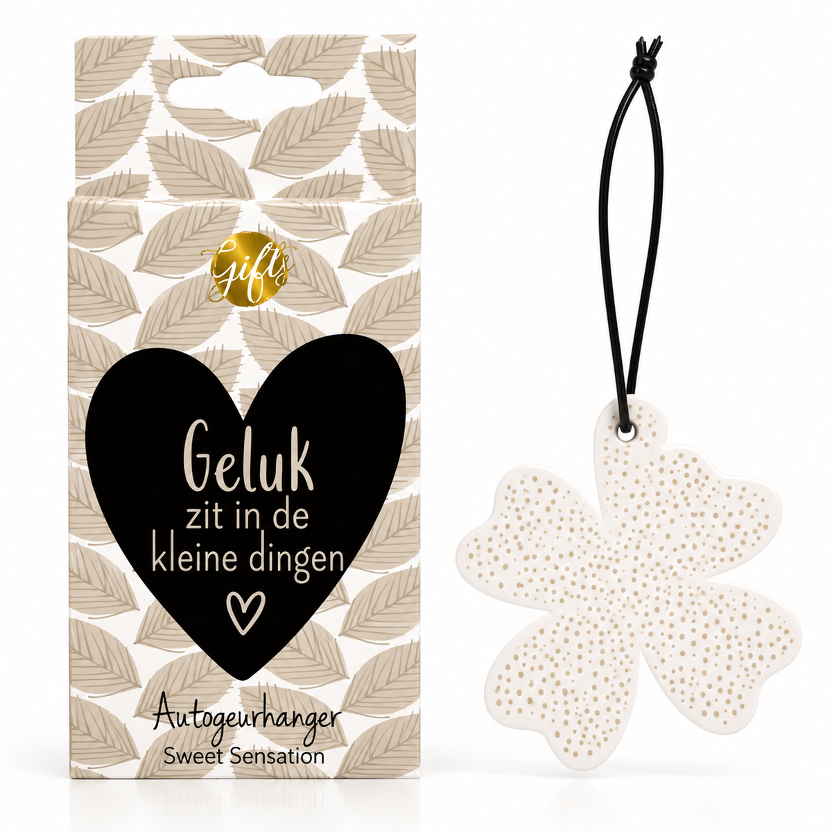 Autogeurhanger Geluk met bloem en tekst Geluk zit in de kleine dingen – Sweet Sensation