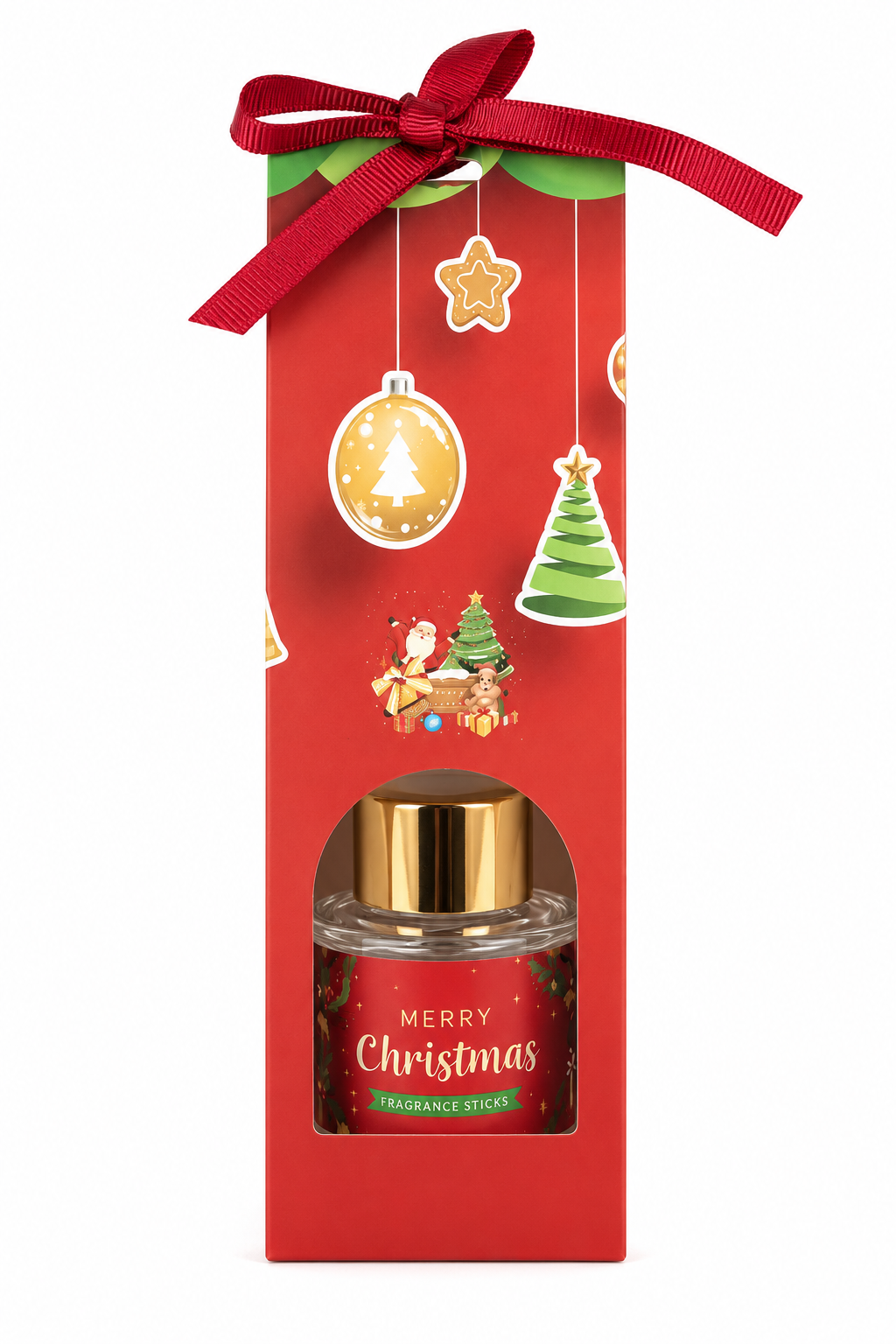Clayre & Eef Merry Christmas geurstokjes in rode kerstverpakking met lint