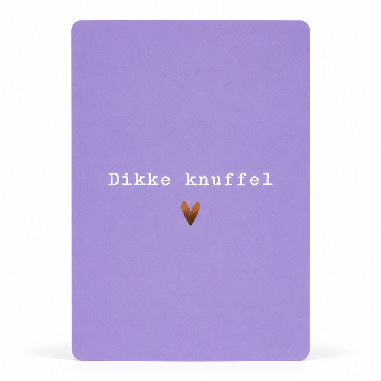 Paarse wenskaart met de tekst Dikke knuffel en een klein hartje