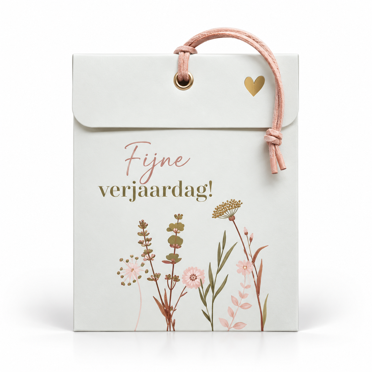 Geurzakje met de tekst ‘Dankjewel!’, in saliegroen met een witte labelprint, goudkleurig hartje en bruin koord.