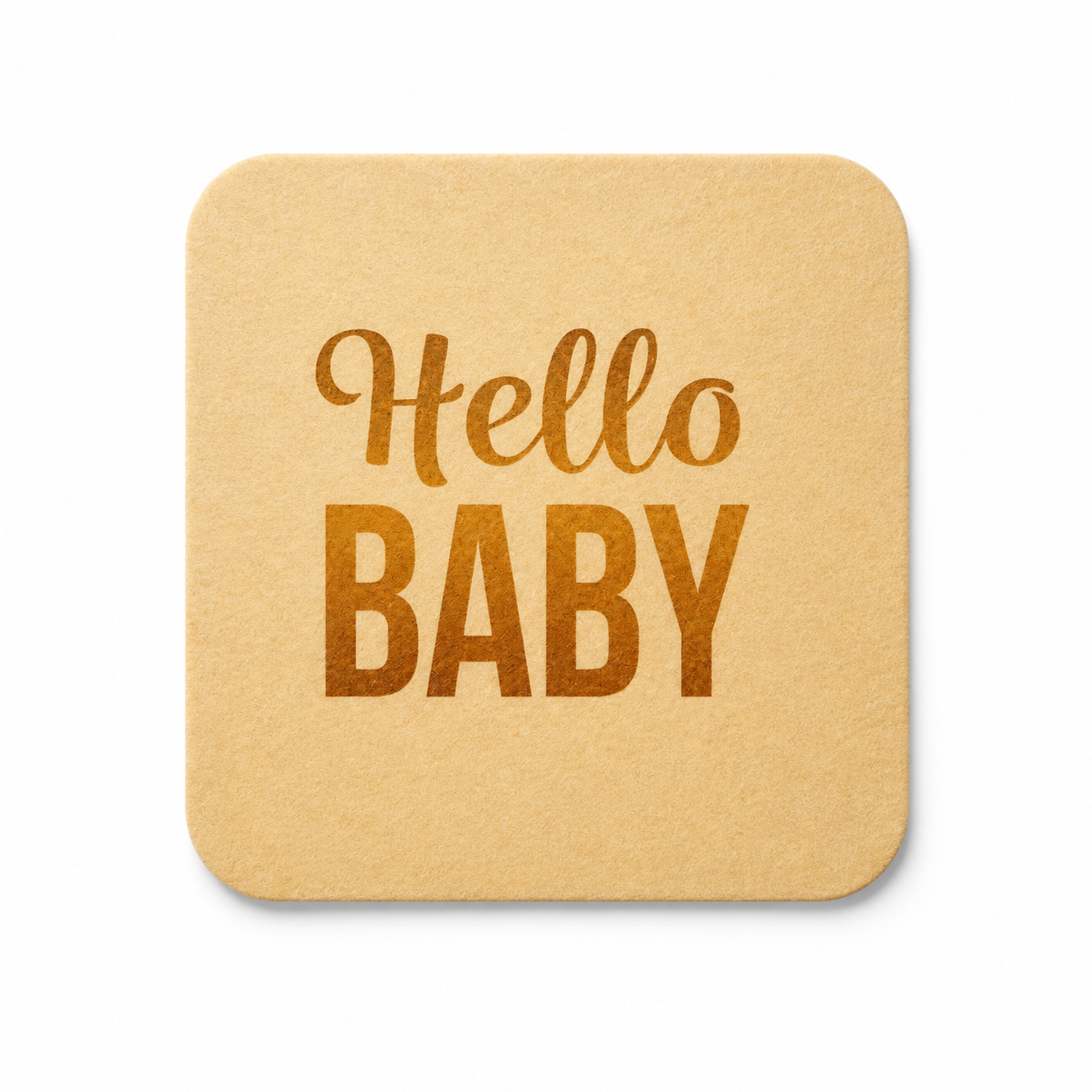 Hello Baby onderzetter van vilt in naturel kleur voor babyshower of kraamcadeau