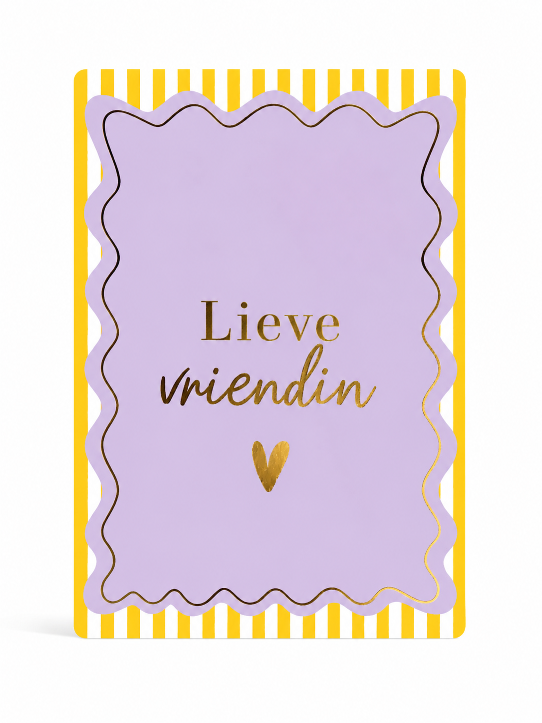 Paars cadeaukaartje met de tekst Lieve vriendin en gouden hartje