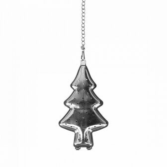 Zilverkleurig thee-ei in de vorm van een kerstboom met kettinkje voor losse thee