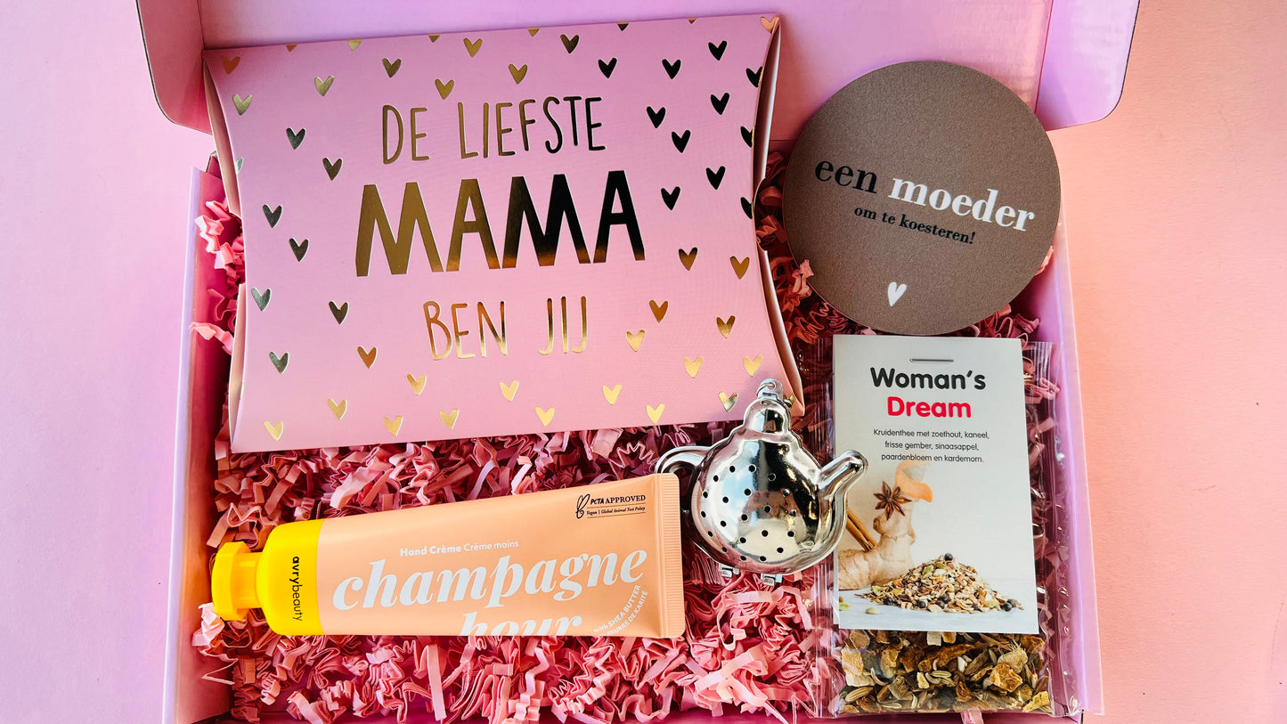 Moederdag brievenbus cadeau met liefste mama doosje, thee en handcreme