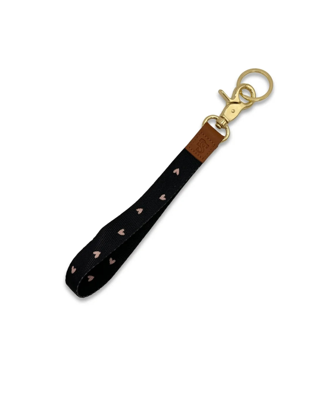 Zwarte sleutelhanger met kleine hartjes en goudkleurige details