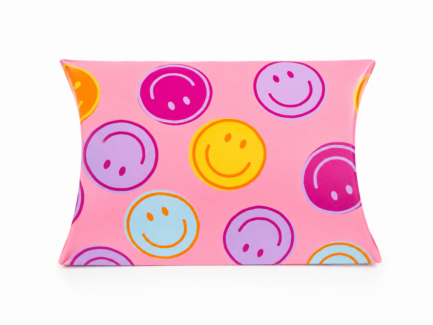 Roze smiley cadeaudoosje met kleurrijke smileys voor een vrolijk cadeau