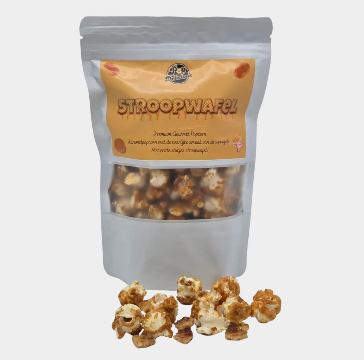 Stroopwafel Popcorn met karamelsmaak en echte stukjes stroopwafel