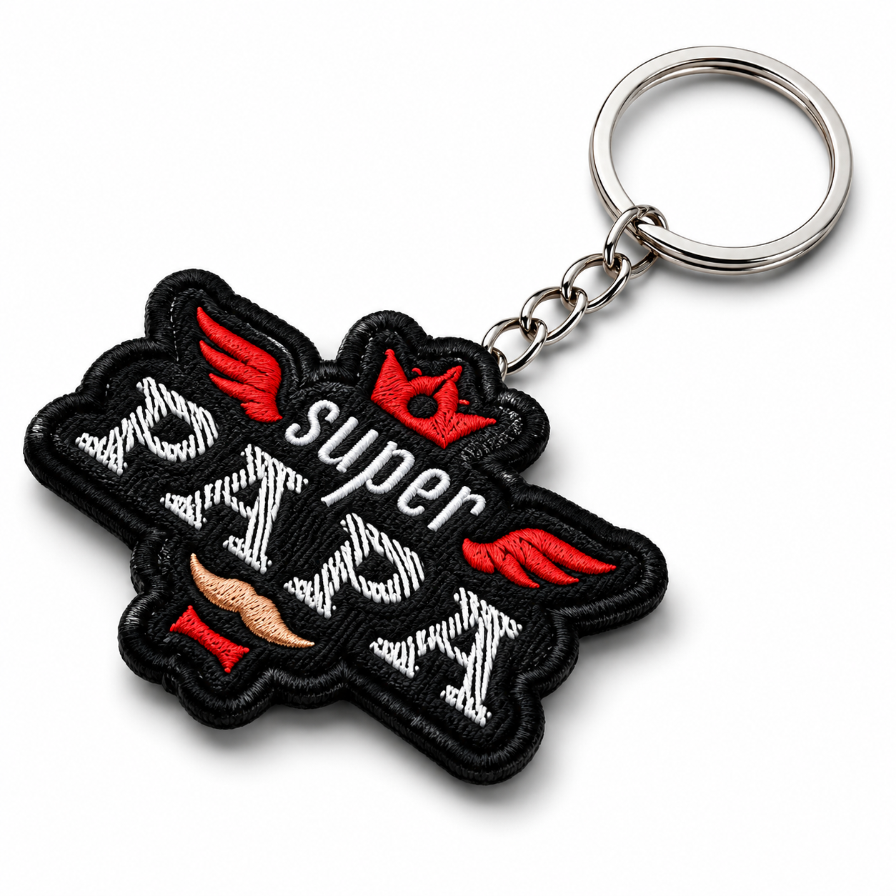 Houten Super Papa sleutelhanger met metalen sleutelring cadeau voor vader