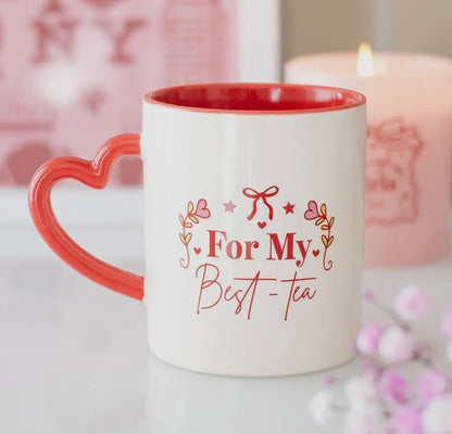 For My Best Tea mok met hartjes handvat – originele mok voor theeliefhebbers