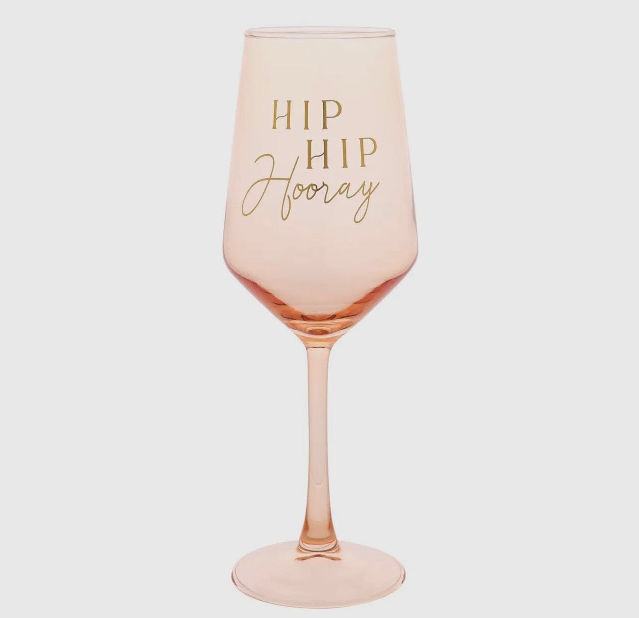 Roze Hip Hip Hooray wijnglas met gouden opdruk – feestelijk cadeau

