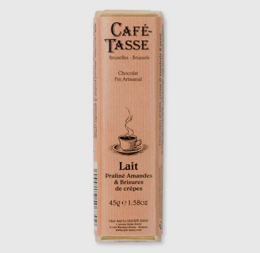 Melkchocolade reep met amandelpraliné en pannenkoekkrokantjes – 45 gram