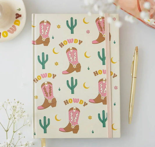 Notitieboekje met cowboylaarzen design en bijpassende stickers als cadeau