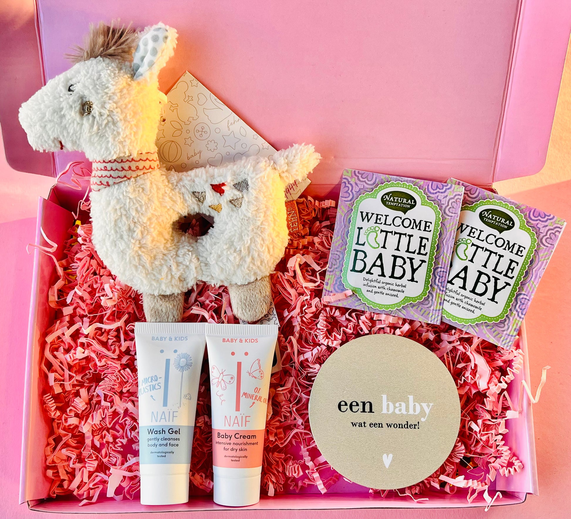 Zwanger cadeaubox met rammelaar schaapje