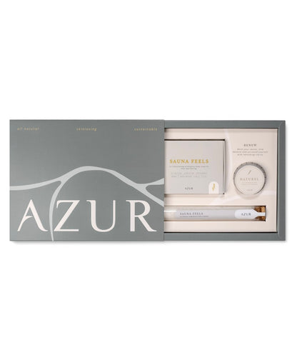 SAUNA FEELS cadeauset met zoutzeep, lippenbalsem en bath soak in natuurlijke verpakking
