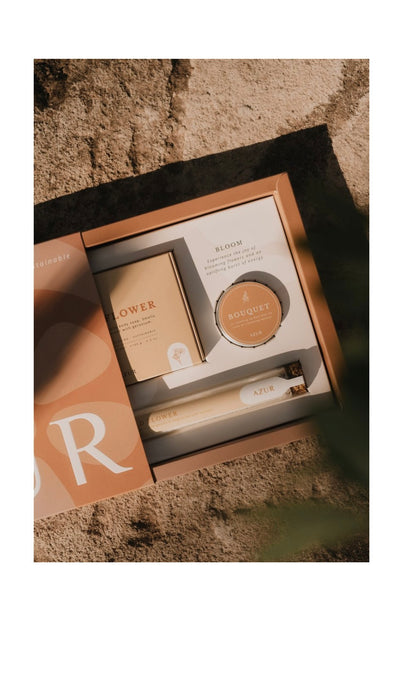 BLOOM zelfzorg set met natuurlijke zeep, lippenbalsem en badzout in duurzame geschenkdoos