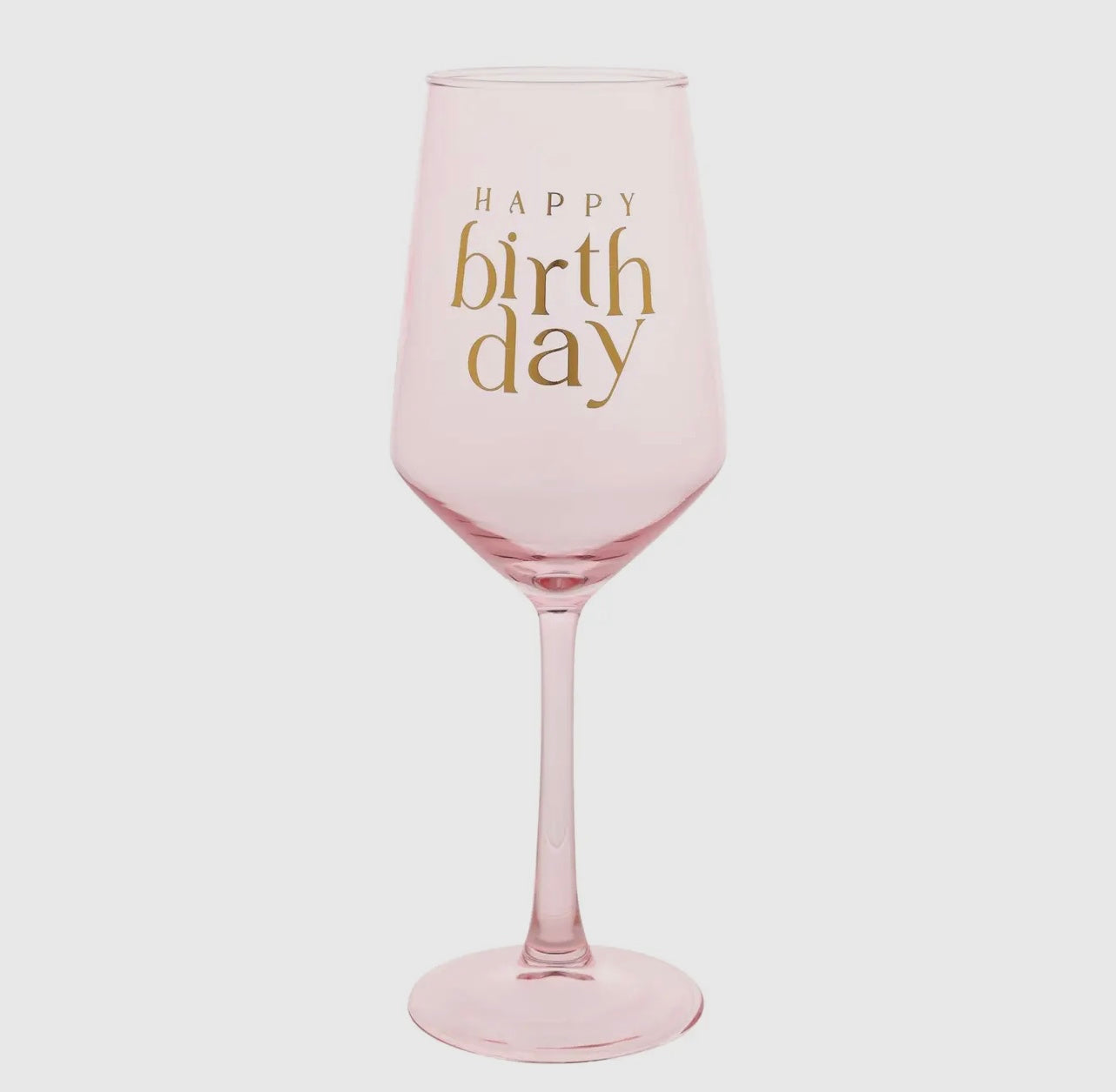 Happy Birthday roze wijnglas met gouden opdruk – luxe verjaardagscadeau