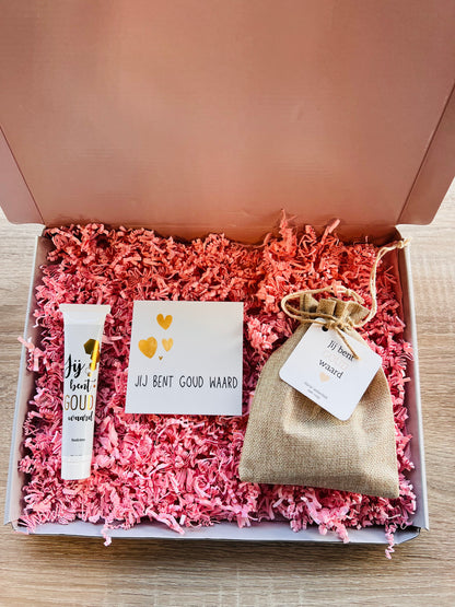 Jij Bent Goud Waard Box met handcrème, forex tegel en amberblokje – The Prezzent