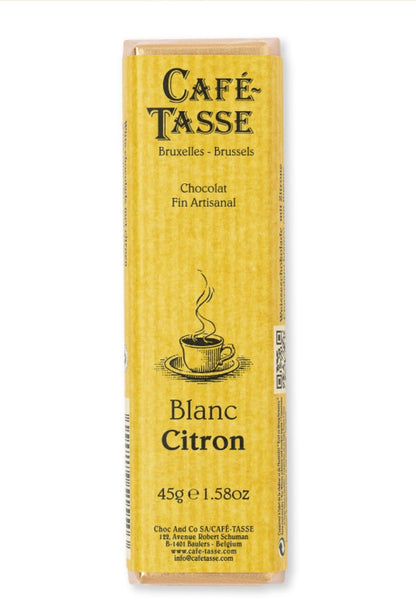 Café Tasse witte chocolade reep met citroenstukjes – luxe Belgische chocolade

