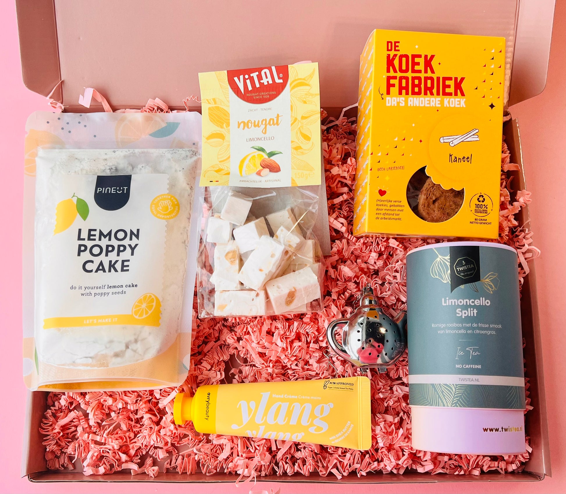 Limoncello verwen cadeaubox met bakmix, nougat, handcrème en thee – luxe cadeau voor haar