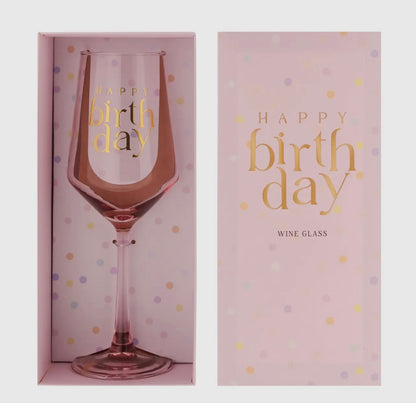 Happy Birthday wijnglas met gouden opdruk – luxe verjaardagscadeau
