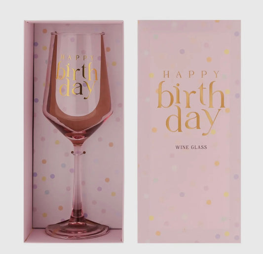 Happy Birthday wijnglas met gouden opdruk – luxe verjaardagscadeau