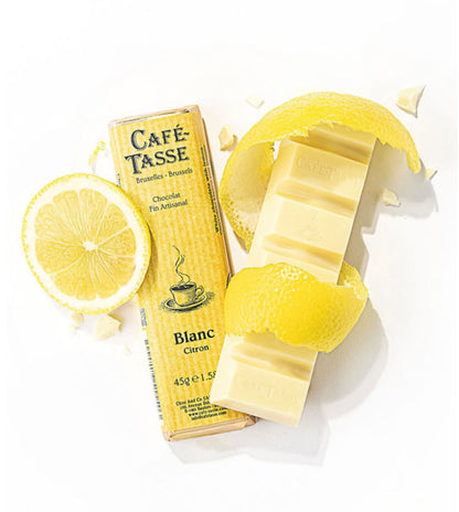 Café Tasse witte chocolade reep met citroenstukjes – luxe Belgische chocolade
