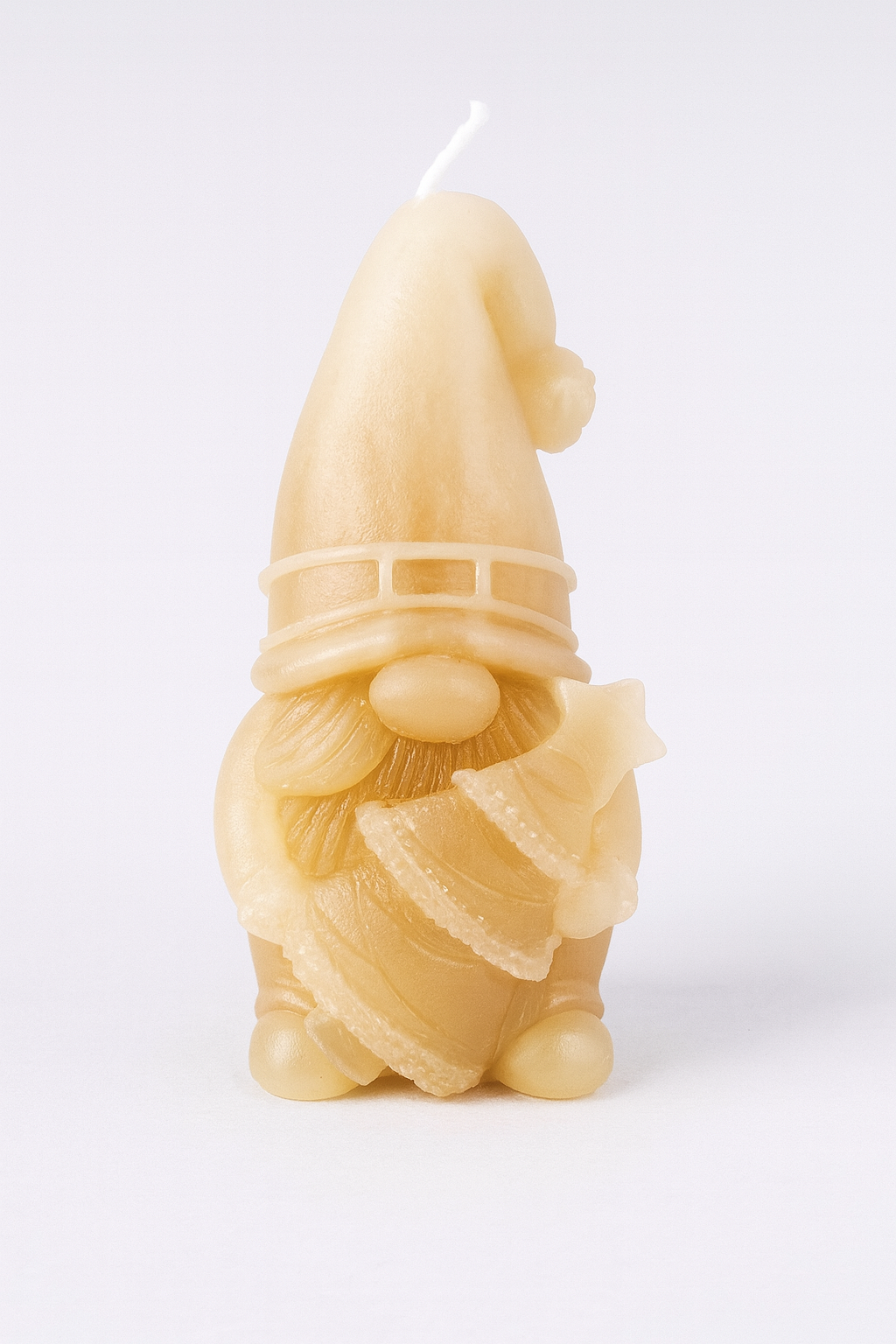Gnome kerstkaars – beige gnome met puntmuts en kerstboompje – The Prezzent
