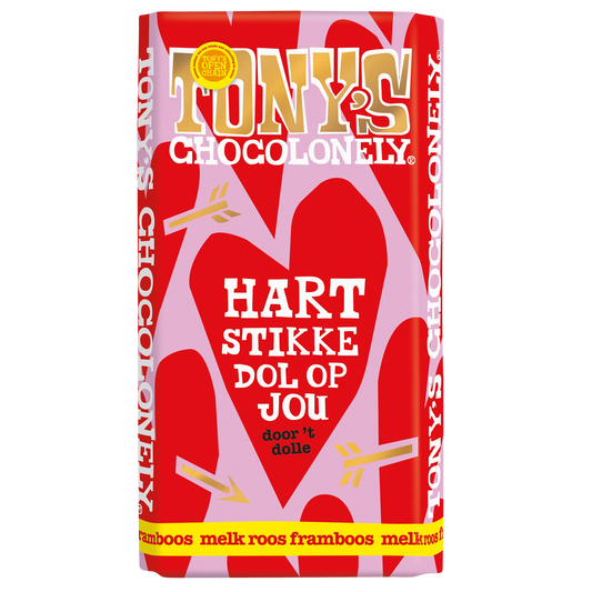Tony’s Chocolonely chocoladereep Hartstikke Dol op Jou in rode liefdesverpakking
