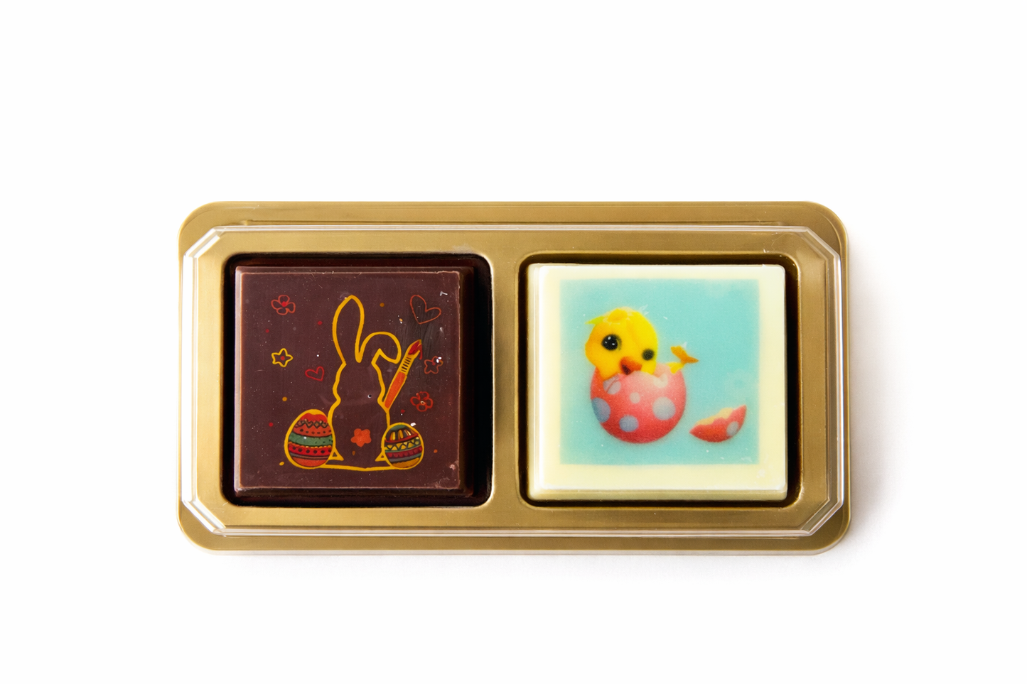 Luxe paas pralines chocolade 2 stuks in luxe cadeau doosje paascadeau
