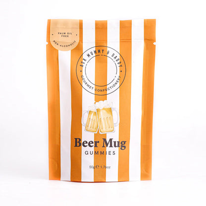 Beer mug gummies snoep in bierpul vorm in oranje witte verpakking