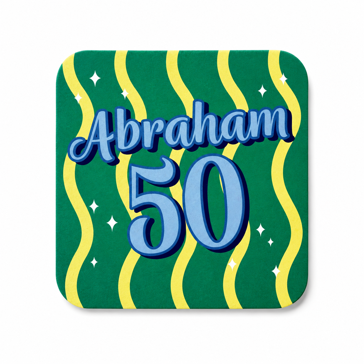 Abraham 50 onderzetter met feestelijk groen design als cadeau voor een man die 50 jaar wordt