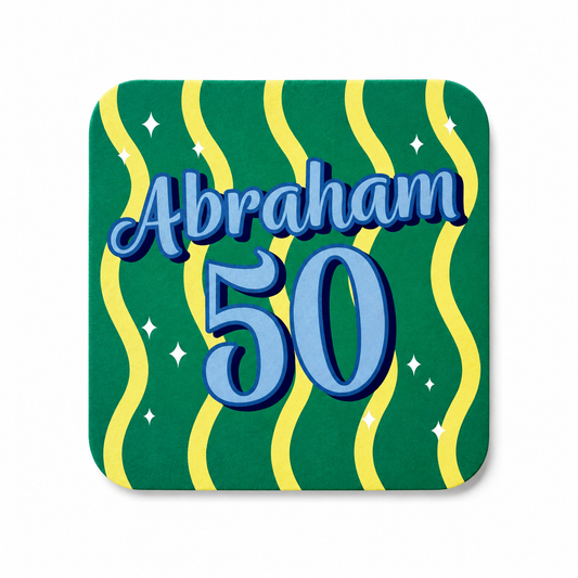 Abraham 50 onderzetter met feestelijk groen design als cadeau voor een man die 50 jaar wordt