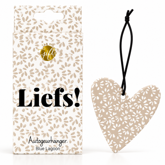 Autogeurhanger Liefs in hartvorm met Blue Lagoon geur – klein cadeau voor vriendin of haar