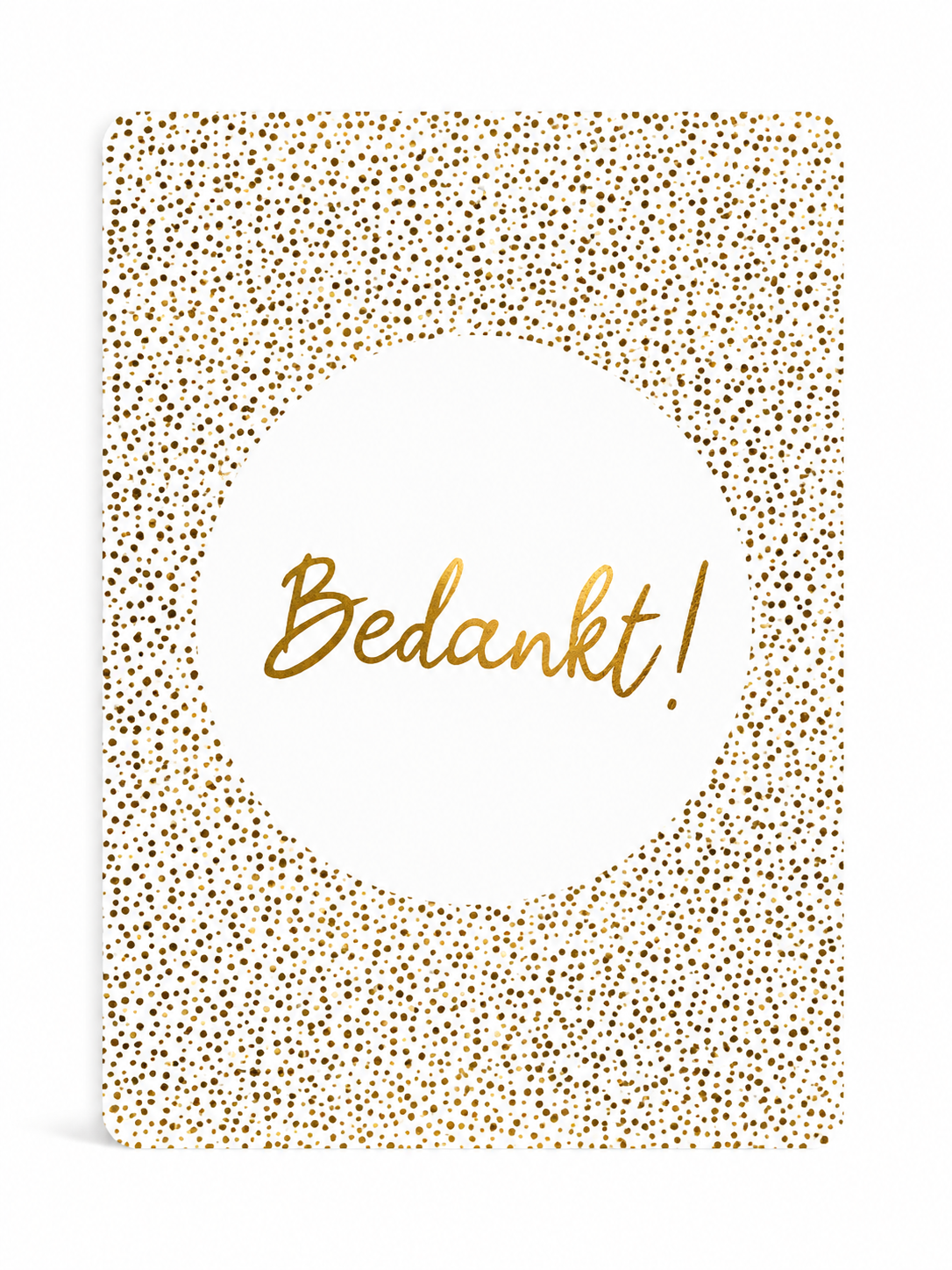 Luxe bedankkaartje met de tekst Bedankt en gouden stippen