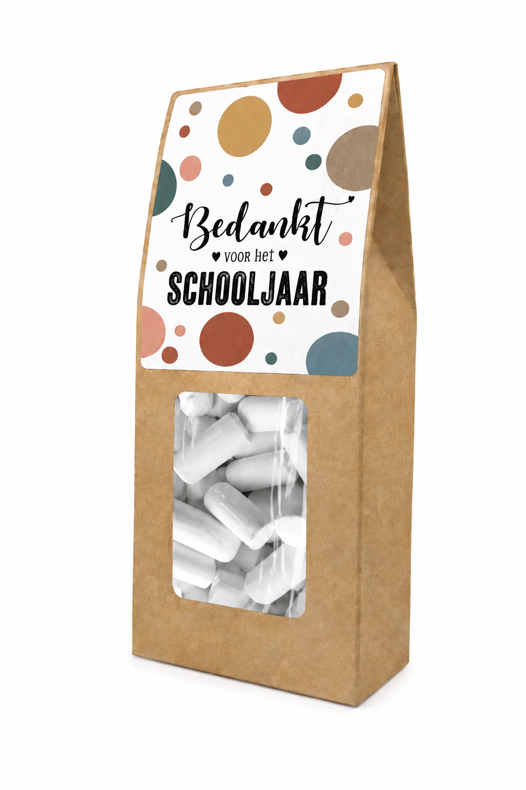 Snoepcadeautje bedankt voor het schooljaar voor juf of meester in kraft verpakking