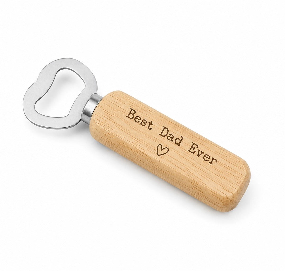 Gegraveerde houten flessenopener met tekst Best Dad Ever cadeau voor vader