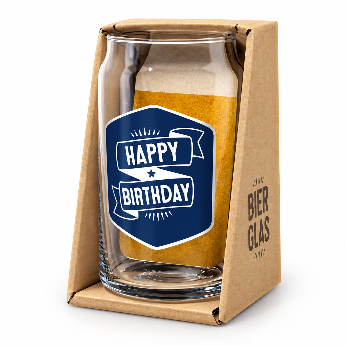 Happy Birthday bierglas in een kraftkleurige geschenkverpakking – origineel verjaardagscadeau voor hem van The Prezzent.