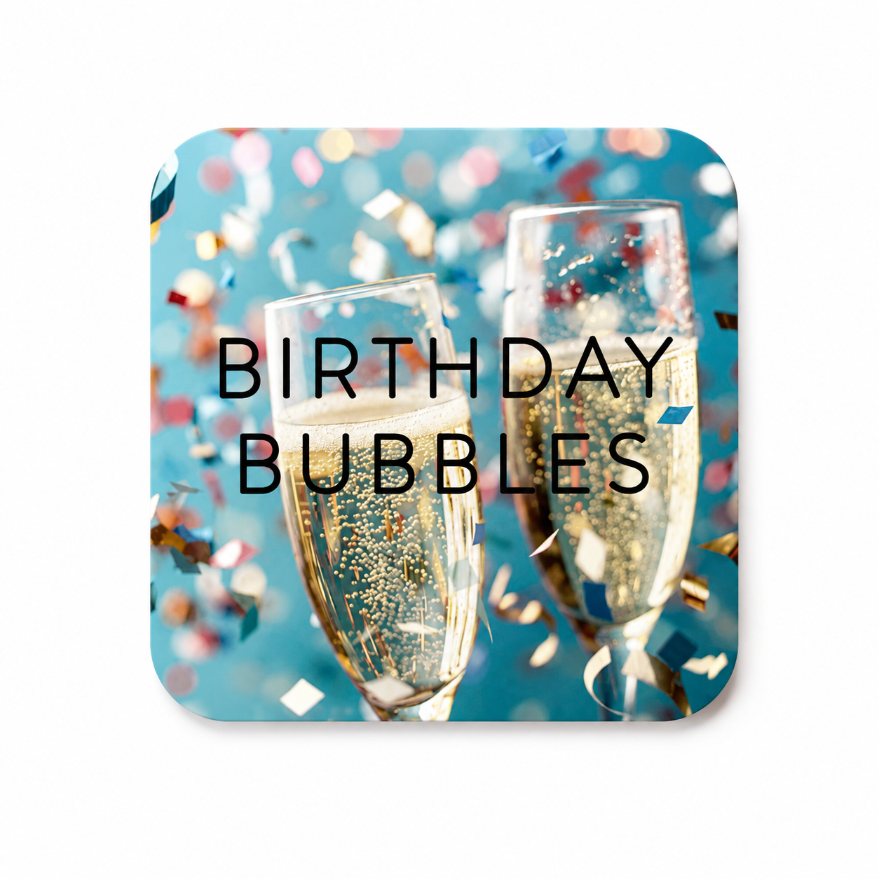 Birthday Bubbles onderzetter van vilt met champagneglazen en confetti voor verjaardag