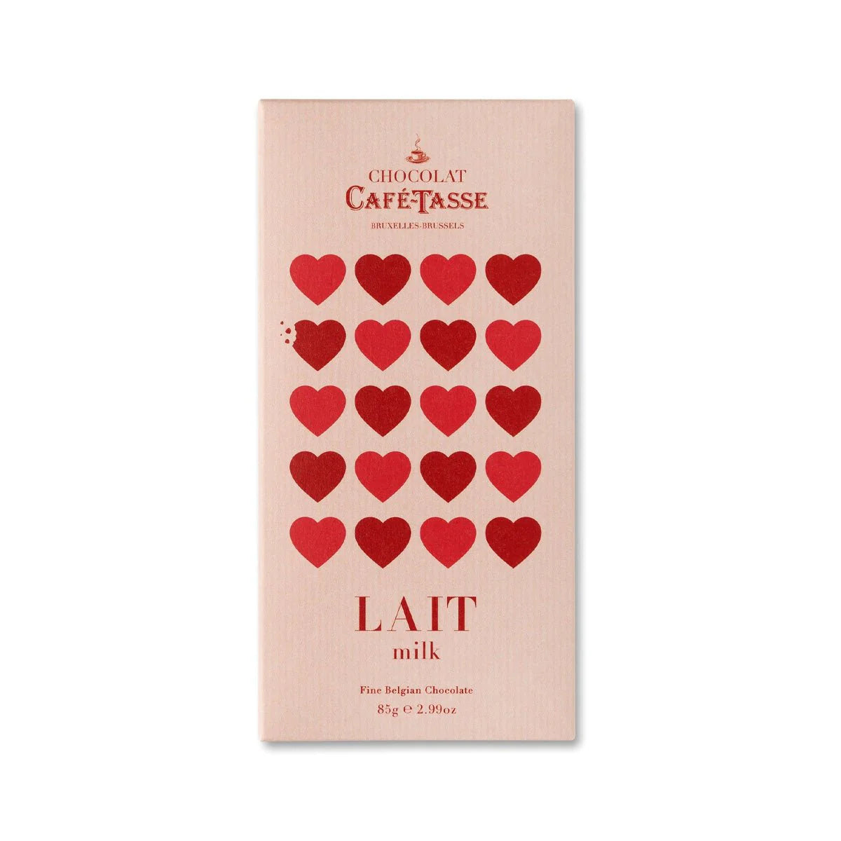 Café-Tasse melkchocolade reep met rode hartjes verpakking