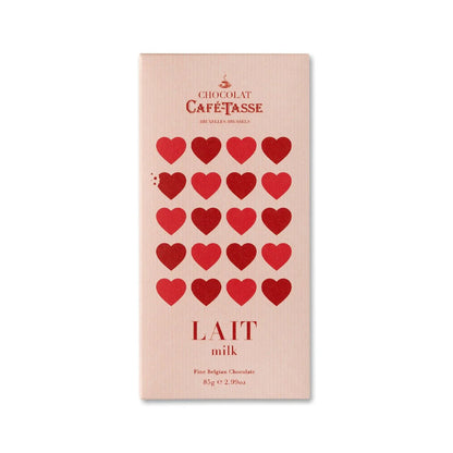 Café-Tasse melkchocolade reep met rode hartjes verpakking