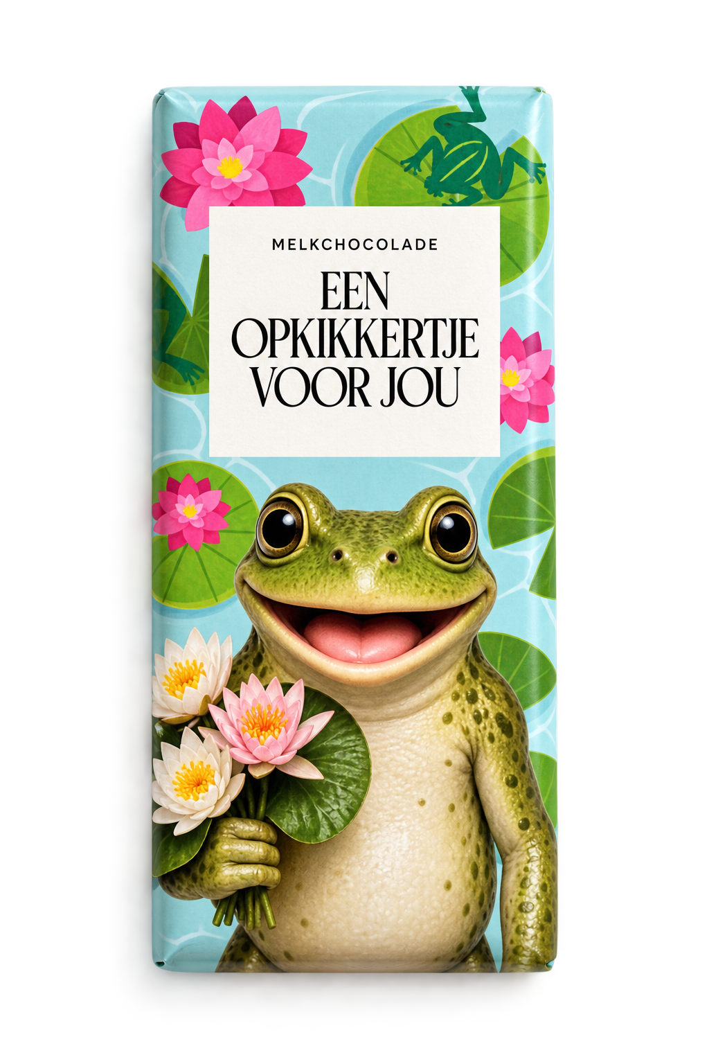 Chocoladereep Een Opkikkertje Voor Jou met vrolijke kikker – 100 gram melkchocolade