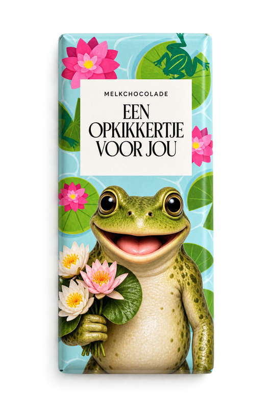 Chocoladereep Een Opkikkertje Voor Jou met vrolijke kikker – 100 gram melkchocolade