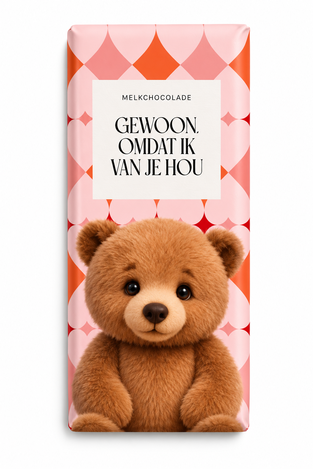 Chocoladereep Gewoon Omdat Ik Van Je Hou met teddybeer – 100 gram melkchocolade