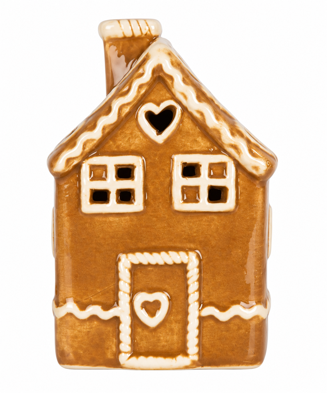 Clayre & Eef gingerbread kersthuisje in bruin met witte glazuurdetails en hartjes