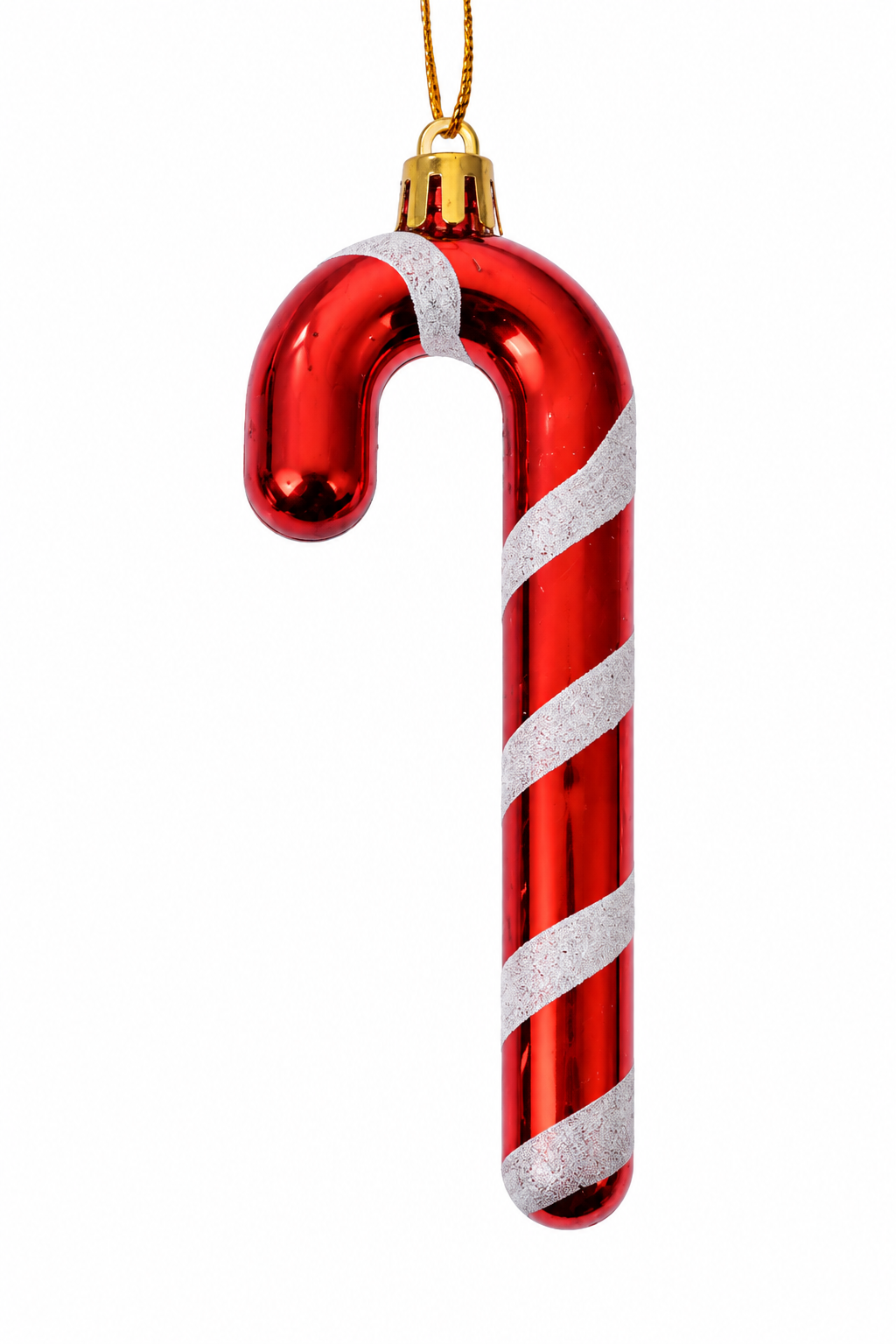 Clayre & Eef rode glazen zuurstok kerstboomhanger met zilveren glitter