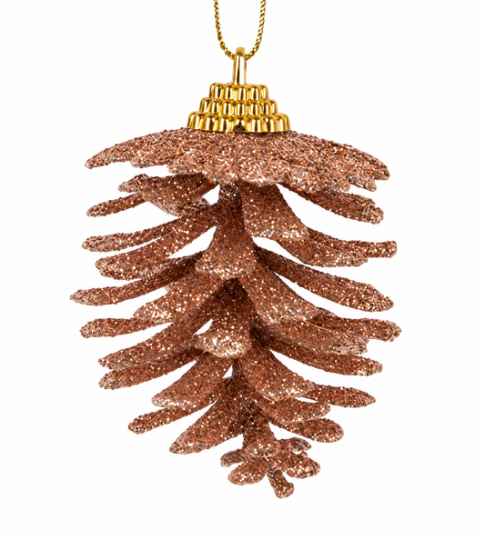 Clayre & Eef kerstboomhanger dennenappel in roségoud met glitter