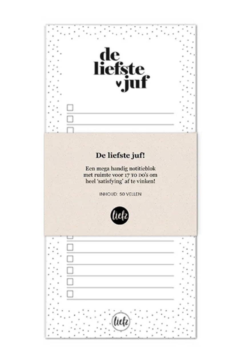 De liefste juf notitieblok to do lijst cadeau juf school bedankje
