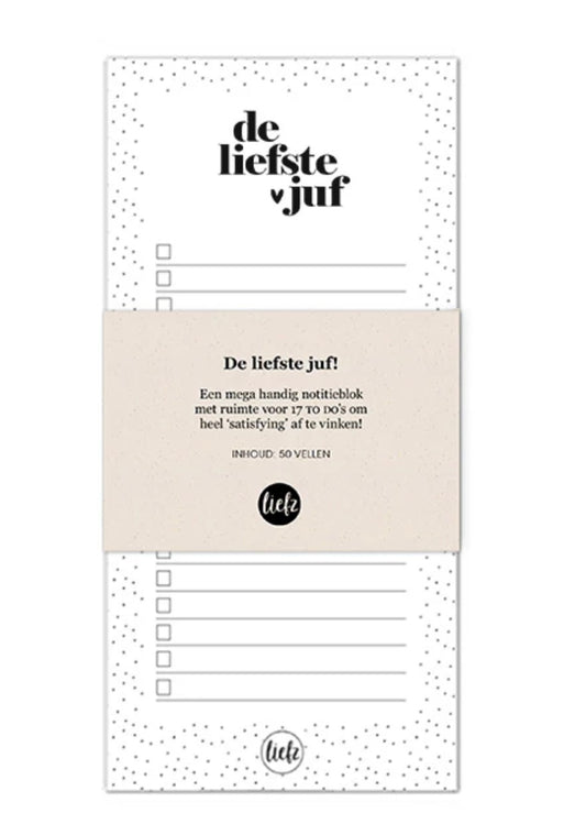 De liefste juf notitieblok to do lijst cadeau juf school bedankje
